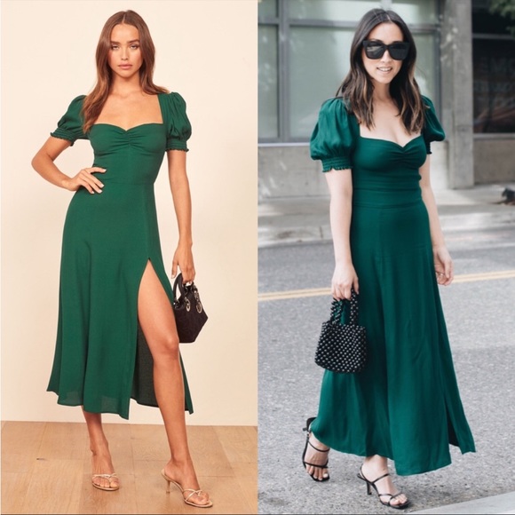 (Copy) reformation / Lacey Midi Dress Emerald - Picture 2 of 9
